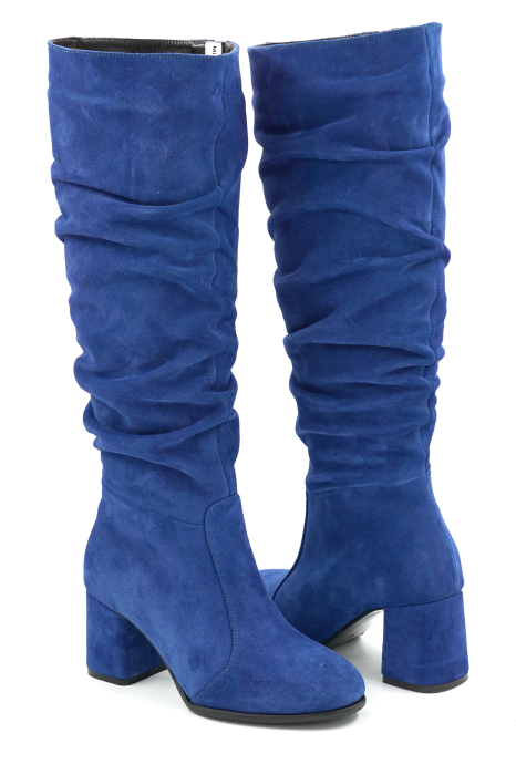 Cizme dama din piele naturala intoarsa albastru electric cu varf rotund si toc mic gros imbracat de 6 cm 78321-7-25 [4]