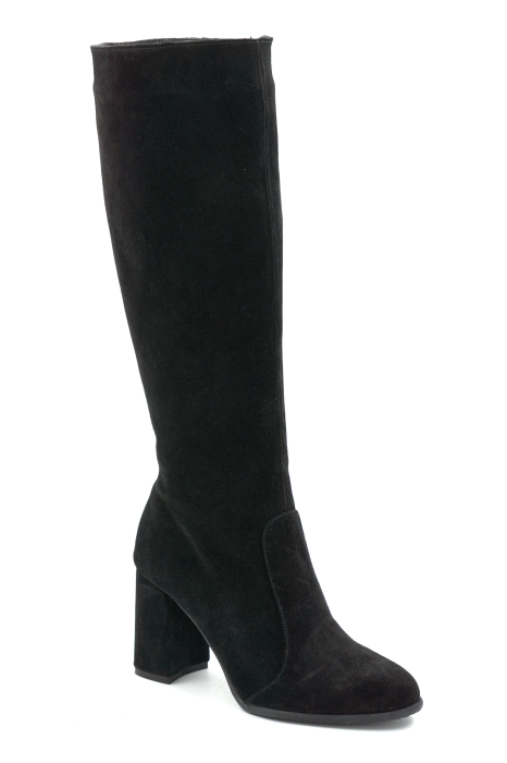 Cizme dama din piele naturala intoarsa neagra cu varfa scutit si toc mediu gros imbracat de 8 cm 70123-8-25 [2]