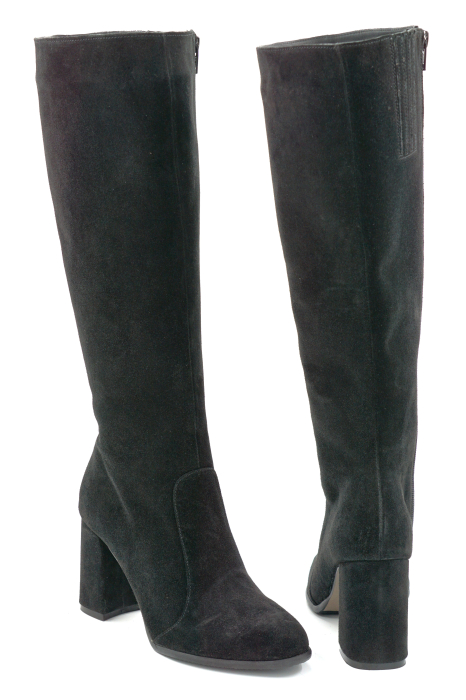 Cizme dama din piele naturala intoarsa neagra cu varfa scutit si toc mediu gros imbracat de 8 cm 70123-8-25 [5]