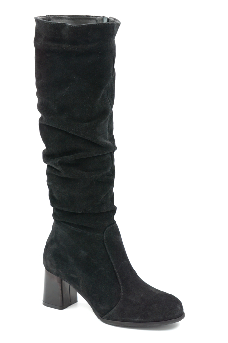 Cizme dama din piele naturala intoarsa negru cu varf rotund si toc de 6 cm 78321-25 [2]