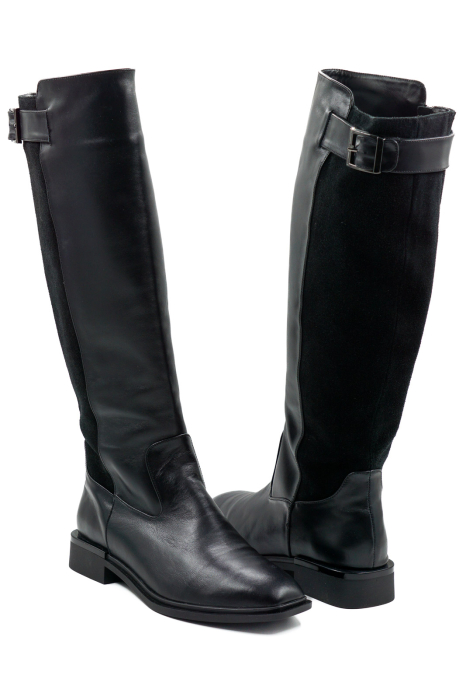 Cizme dama din piele naturala neagra cu varf patrat si toc mic gros de 3 cm 76121-26 [4]