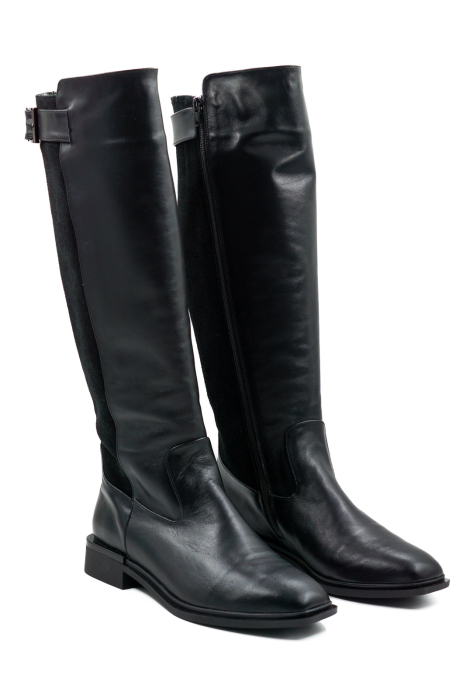 Cizme dama din piele naturala neagra cu varf patrat si toc mic gros de 3 cm 76121-26 [3]