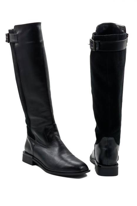 Cizme dama din piele naturala neagra cu varf patrat si toc mic gros de 3 cm 76121-26 [5]