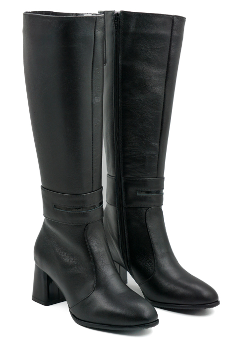 Cizme dama din piele naturala neagra cu varf rotund si toc mic gros de 6 cm 78518-26 [3]