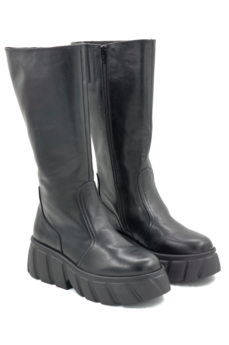 Cizme dama din piele naturala neagra cu varf rotund si talpa de 5 cm 77921-25 [3]