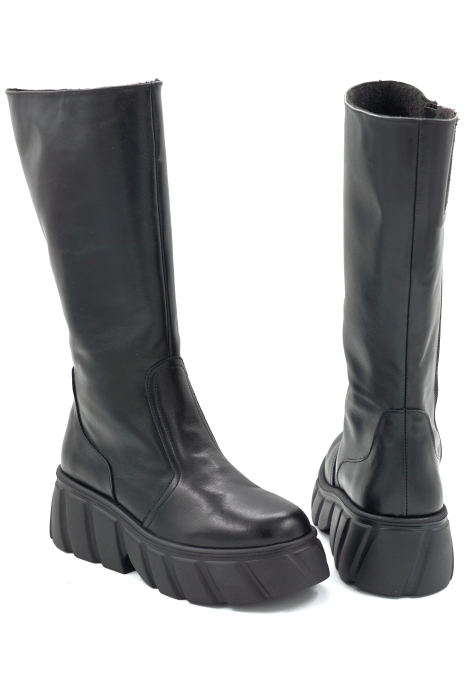 Cizme dama din piele naturala negru cu varf rotund si talpa de 5 cm 77921-25 [5]