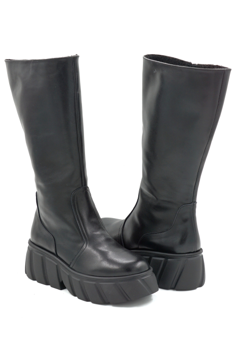 Cizme dama din piele naturala neagra cu varf rotund si talpa de 5 cm 77921-25 [4]