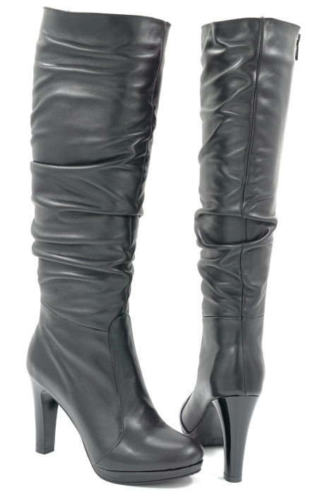 Cizme dama din piele naturala neagra cu varf rotund si toc inalt gros de 10 cm cu platforma de 1 cm 78321-1-25 [5]