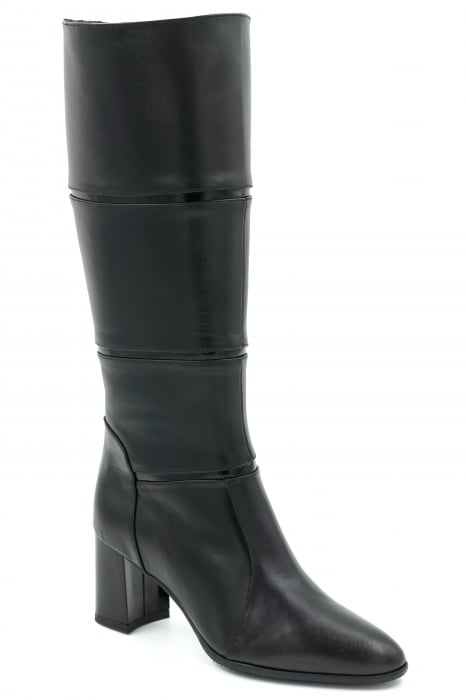 Cizme dama lungi elegante din piele naturala neagra cu varf semirotund si toc mediu gros 7 cm 12411-1-23 [2]