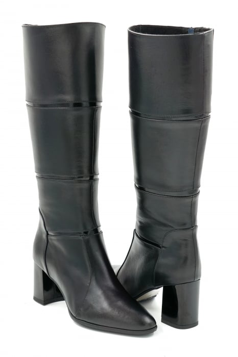 Cizme dama lungi elegante din piele naturala neagra cu varf semirotund si toc mediu gros 7 cm 12411-1-23 [4]