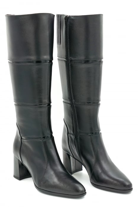 Cizme dama lungi elegante din piele naturala neagra cu varf semirotund si toc mediu gros 7 cm 12411-1-23 [3]