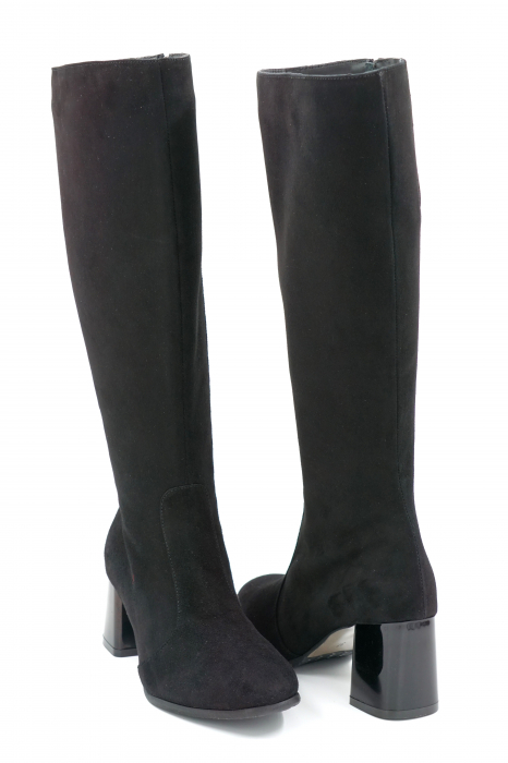 Cizme dama lungi elegante din piele naturala intoarsa neagra cu varf rotund si toc mic gros 6 cm 70123-13-23 [5]