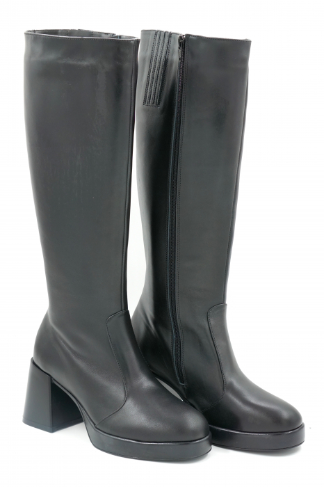 Cizme dama lungi casual din piele naturala neagra cu varf rotund, platforma 2 cm si toc mic gros 6 cm 70123-4-23 [3]