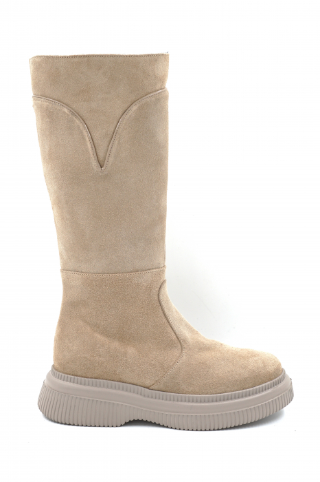 Cizme dama lungi casual din piele naturala  intoarsa cappucino cu varf rotund si talpa 4 cm 70519-24 [1]