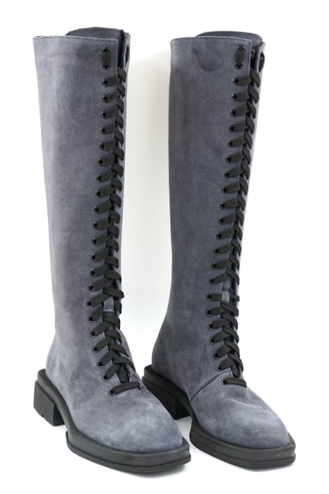 Cizme dama lungi casual din piele naturala intoarsa albastru petrol cu varf patrat si talpa 3 cm 77021-23 [2]