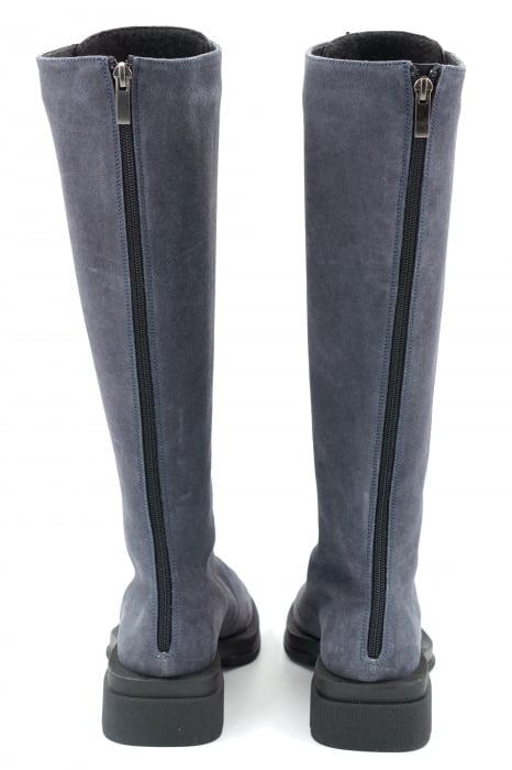 Cizme dama lungi casual din piele naturala intoarsa albastru petrol cu varf patrat si talpa 3 cm 77021-23 [5]