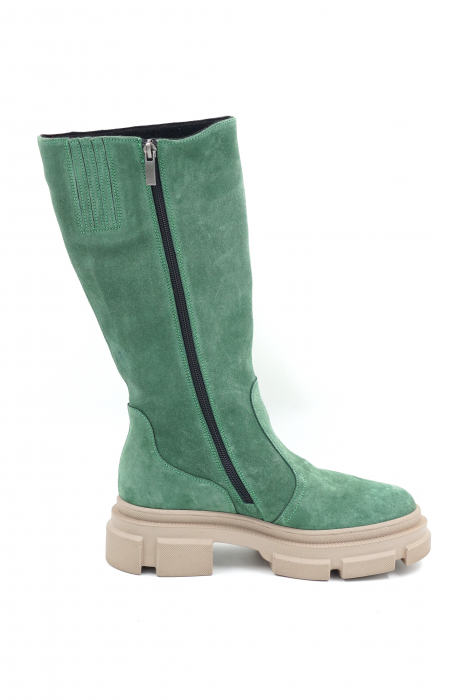 Cizme dama casual scurte din piele naturala intoarsa verde menta cu varf rotund si talpa 4 cm 77921-23 [3]