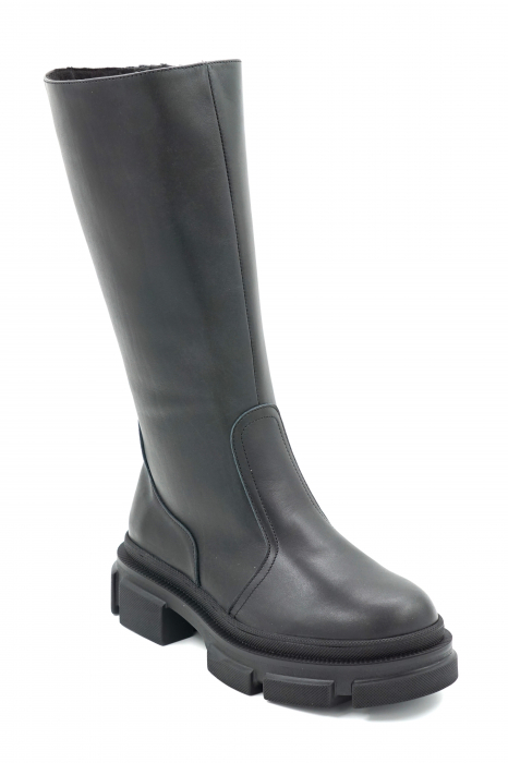 Cizme dama casual scurte din piele naturala neagra cu varf rotund si talpa 3 cm 77921-3-23 [2]