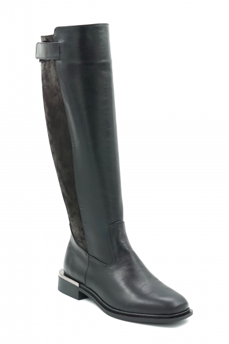 Cizme dama lungi casual din piele naturala neagra si cu imprimeu cu varf rotund si talpa 3 cm  78221-23 [2]