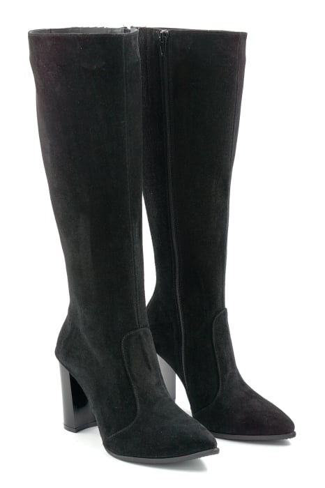 Cizme dama din piele naturala intoarsa neagra cu varf ascutit stiletto si toc inalt gros de 9 cm 70123-17-25 [3]