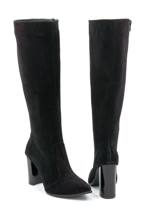Cizme dama din piele naturala intoarsa neagra cu varf ascutit stiletto si toc inalt gros de 9 cm 70123-17-25 [5]
