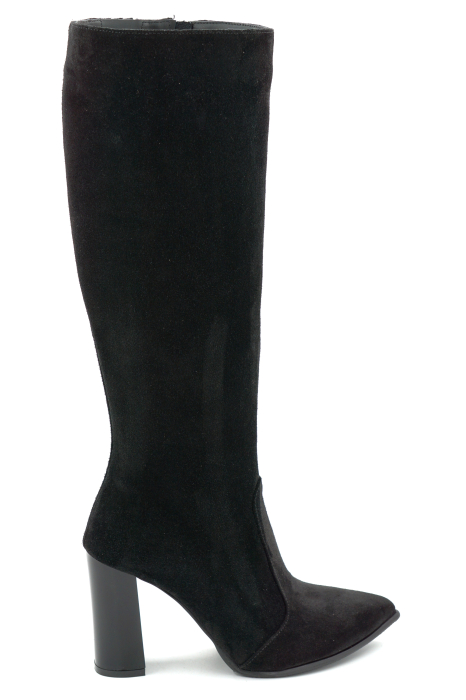 Cizme dama din piele naturala intoarsa neagra cu varf ascutit stiletto si toc inalt gros de 9 cm 70123-17-25 [1]