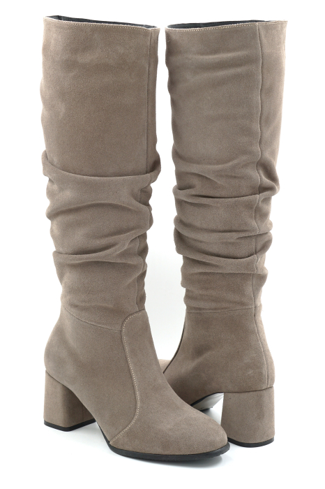 Cizme dama din piele naturala intoarsa grej cu varf rotund si toc mic gros imbracat de 6 cm 77221-25 [4]