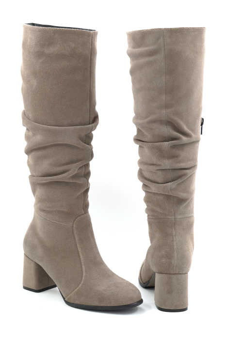 Cizme dama din piele naturala intoarsa grej cu varf rotund si toc mic gros imbracat de 6 cm 77221-25 [5]