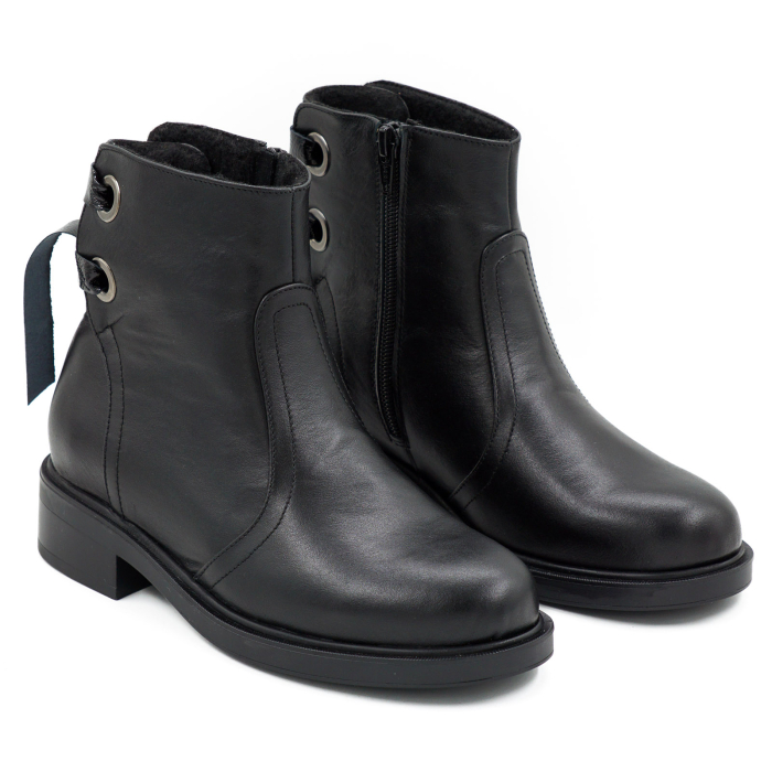 Ghete dama din piele naturala neagra cu varf rotund si talpa de 3 cm 71120-26 [3]