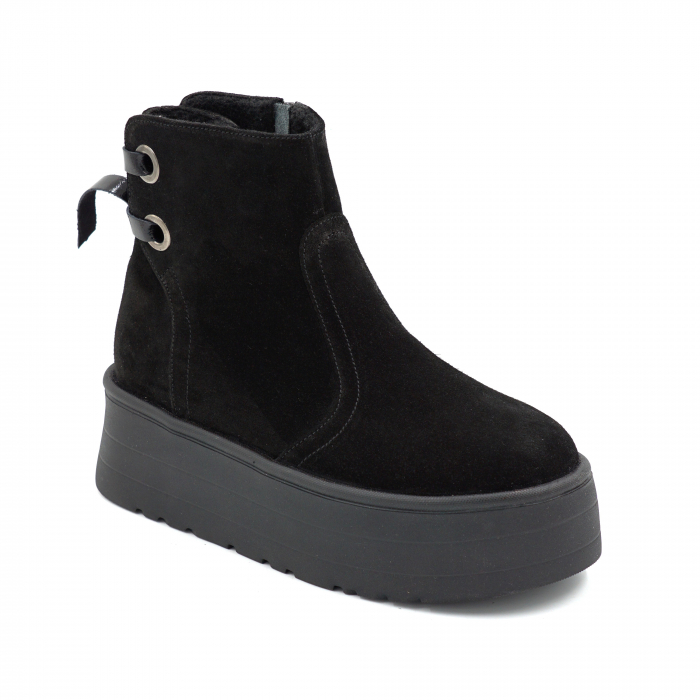 Gete dama din piele naturala intoarsa neagra cu varf rotund si talpa de 5 cm 71120-1-25 [2]