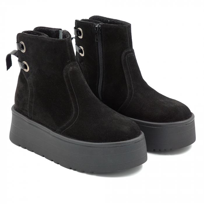 Gete dama din piele naturala intoarsa neagra cu varf rotund si talpa de 5 cm 71120-1-25 [3]