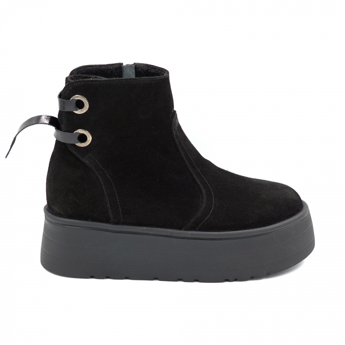 Gete dama din piele naturala intoarsa neagra cu varf rotund si talpa de 5 cm 71120-1-25 [1]