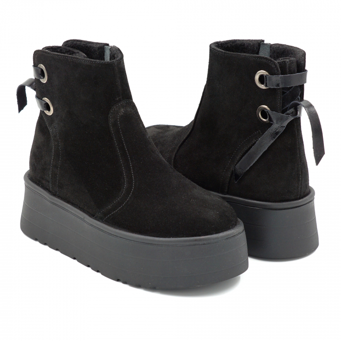 Gete dama din piele naturala intoarsa neagra cu varf rotund si talpa de 5 cm 71120-1-25 [4]