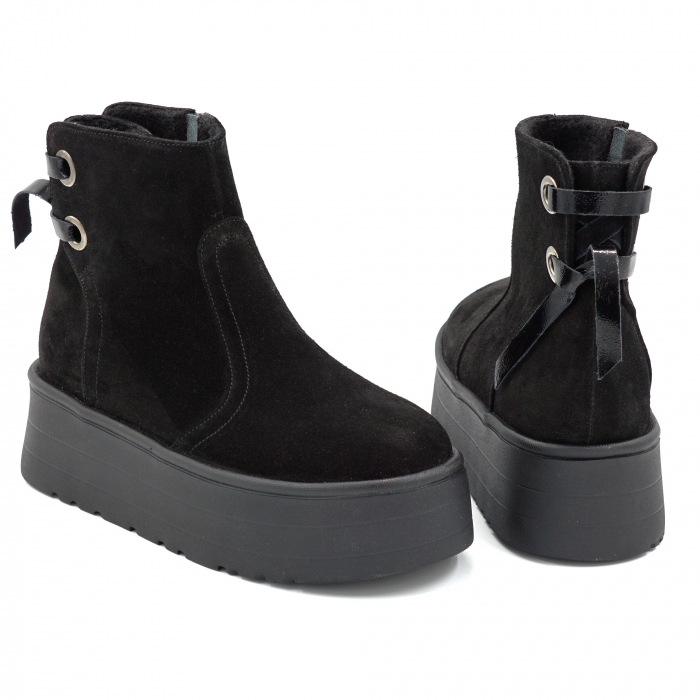 Gete dama din piele naturala intoarsa neagra cu varf rotund si talpa de 5 cm 71120-1-25 [5]