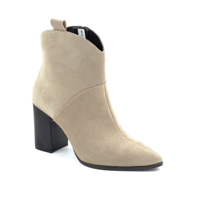 Ghete dama din piele naturala intoarsa grej cu varf ascutit stiletto si toc mediu gros de 8 cm 70321-5-25 [2]