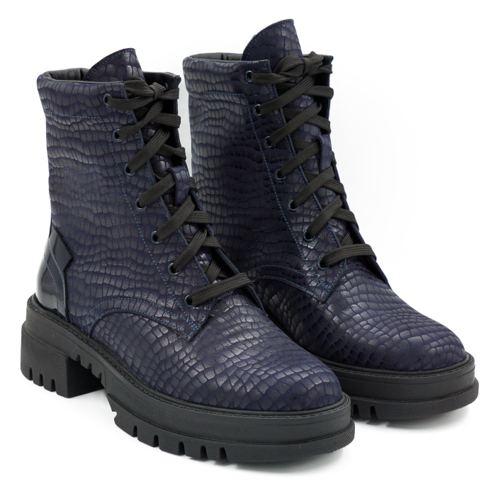Ghete dama casual din piele naturala bleumaren cu imprimeu si lac bleumaren cu varf rotund si talpa 4 cm 77821-26 [3]