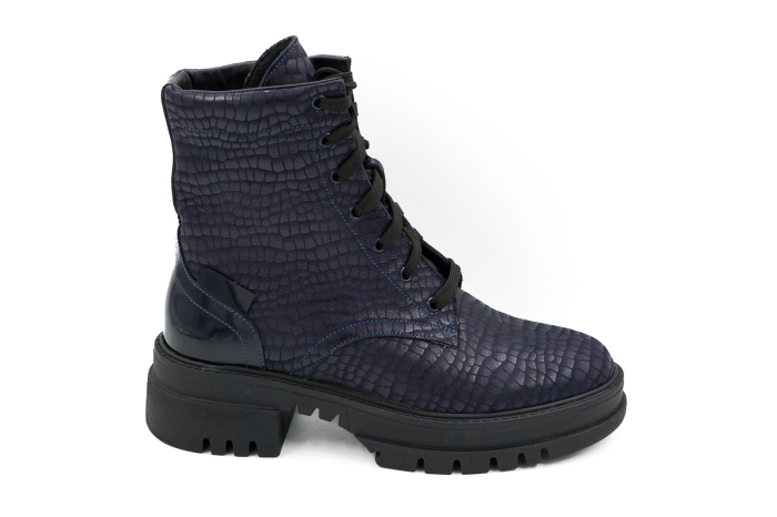 Ghete dama casual din piele naturala bleumaren cu imprimeu si lac bleumaren cu varf rotund si talpa 4 cm 77821-26 [6]