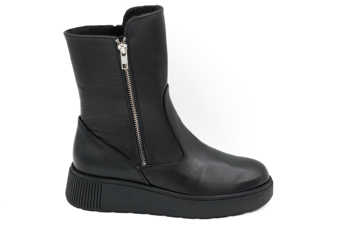 Ghete dama casual din piele naturala neagra cu varf rotund si talpa 4 cm 79718-26 [6]