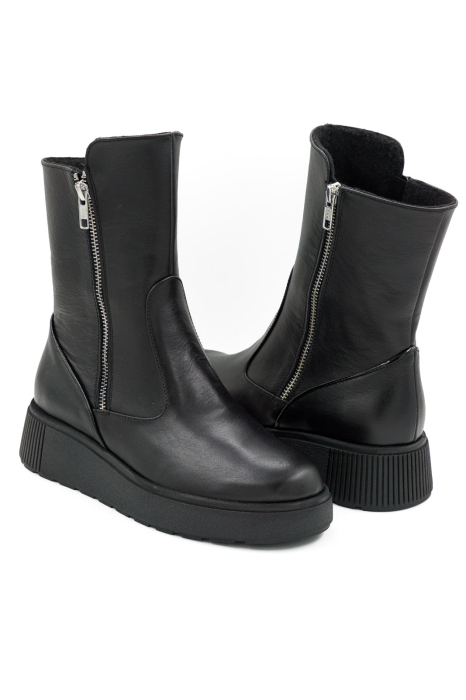 Ghete dama casual din piele naturala neagra cu varf rotund si talpa 4 cm 79718-26 [4]