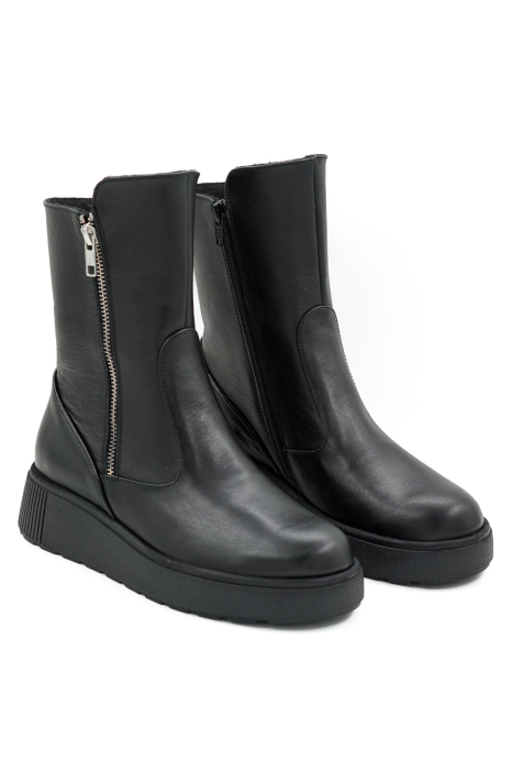 Ghete dama casual din piele naturala neagra cu varf rotund si talpa 4 cm 79718-26 [3]