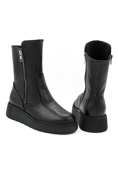 Ghete dama casual din piele naturala neagra cu varf rotund si talpa 4 cm 79718-26 [5]