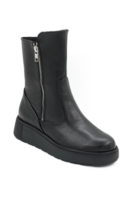 Ghete dama casual din piele naturala neagra cu varf rotund si talpa 4 cm 79718-26 [2]