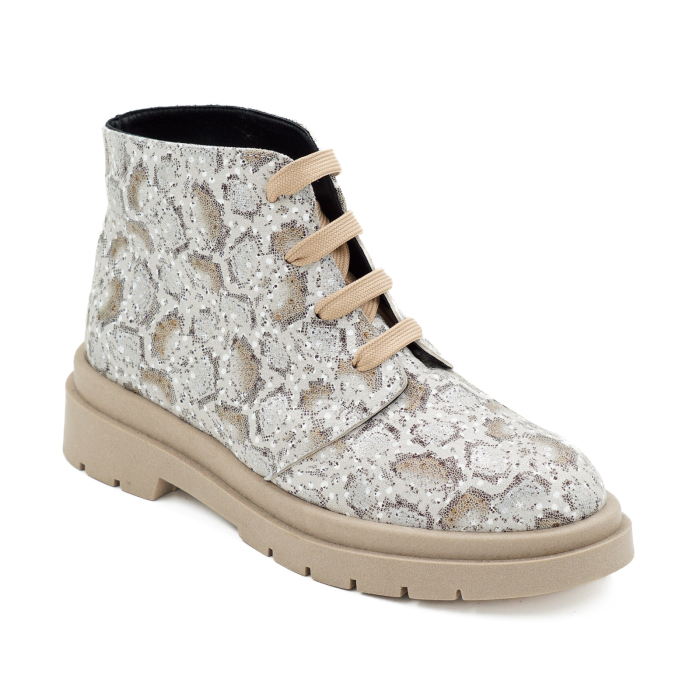 Ghete dama casual din piele naturala cu imprimeu cu varf rotund si talpa 3 cm 72821-1-26 [2]