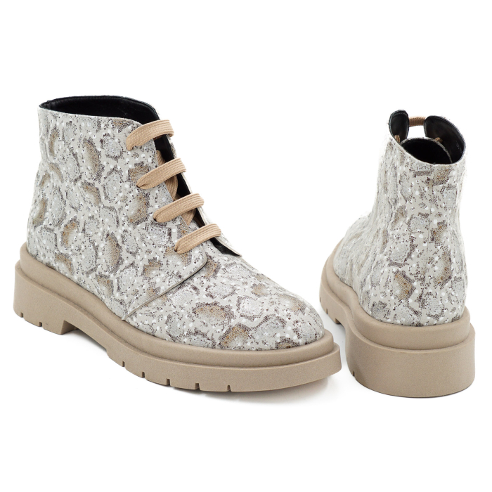 Ghete dama casual din piele naturala cu imprimeu cu varf rotund si talpa 3 cm 72821-1-26 [5]