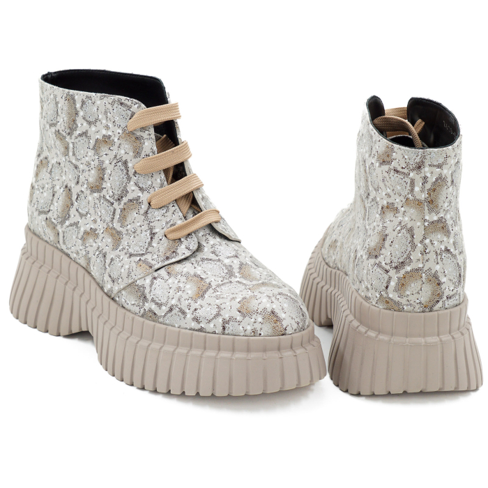 Ghete dama casual din piele naturala cu imprimeu cu varf rotund si talpa 4 cm 72821-2-26 [5]
