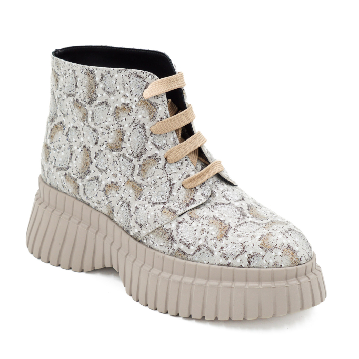 Ghete dama casual din piele naturala cu imprimeu cu varf rotund si talpa 4 cm 72821-2-26 [2]