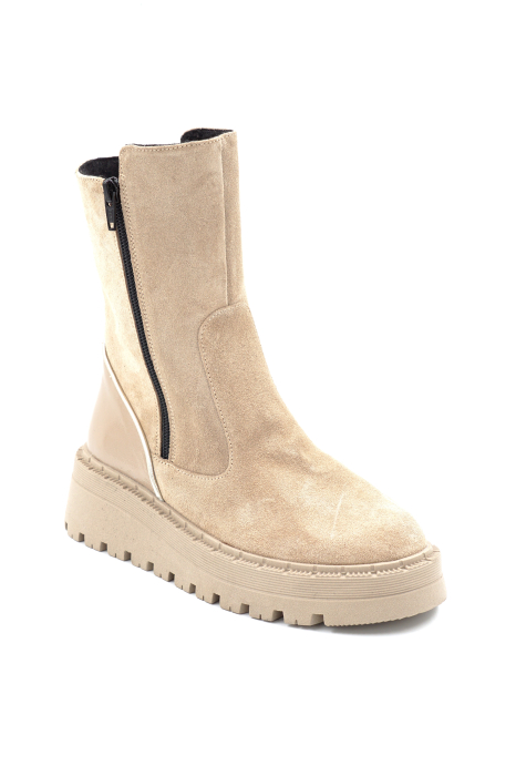 Ghete dama din piele naturala intoarsa bej cappucino cu varf rotund si talpa de 5 cm 74319-24 [2]