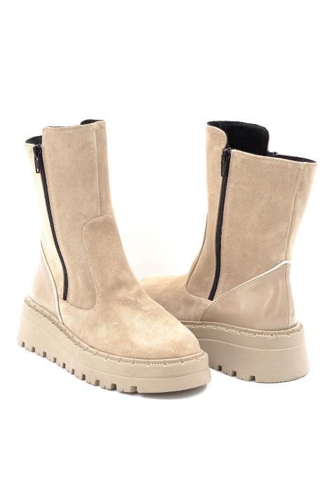 Ghete dama din piele naturala intoarsa bej cappucino cu varf rotund si talpa de 5 cm 74319-24 [3]