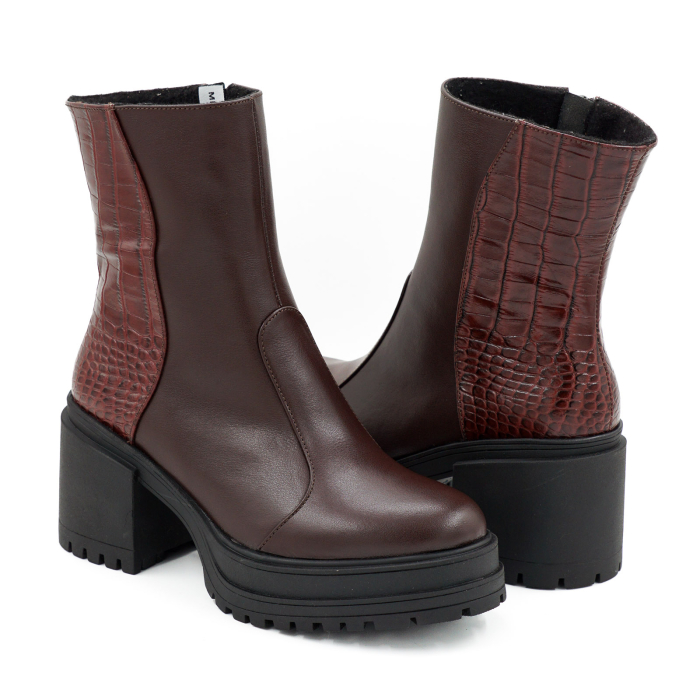 Ghete dama casual din piele naturala maro si cu imprimeu croco cu varf rotund si toc mic gros 5 cm 73518-26 [4]