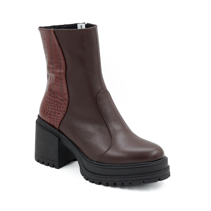 Ghete dama casual din piele naturala maro si cu imprimeu croco cu varf rotund si toc mic gros 5 cm 73518-26 [2]